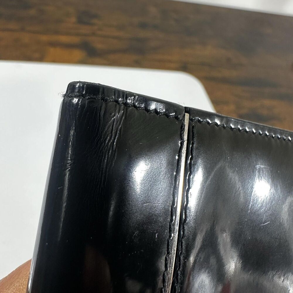 Dior Homme Long Wallet Mens One Size Black Patent Leather Bifold Checkbook Italy - Picture 5 of 16